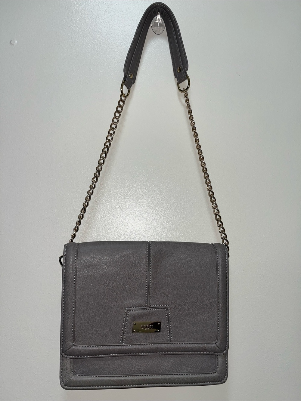 BCBG Paris Gray Leather Crossbody with Chain Strap - Picture 2 of 9